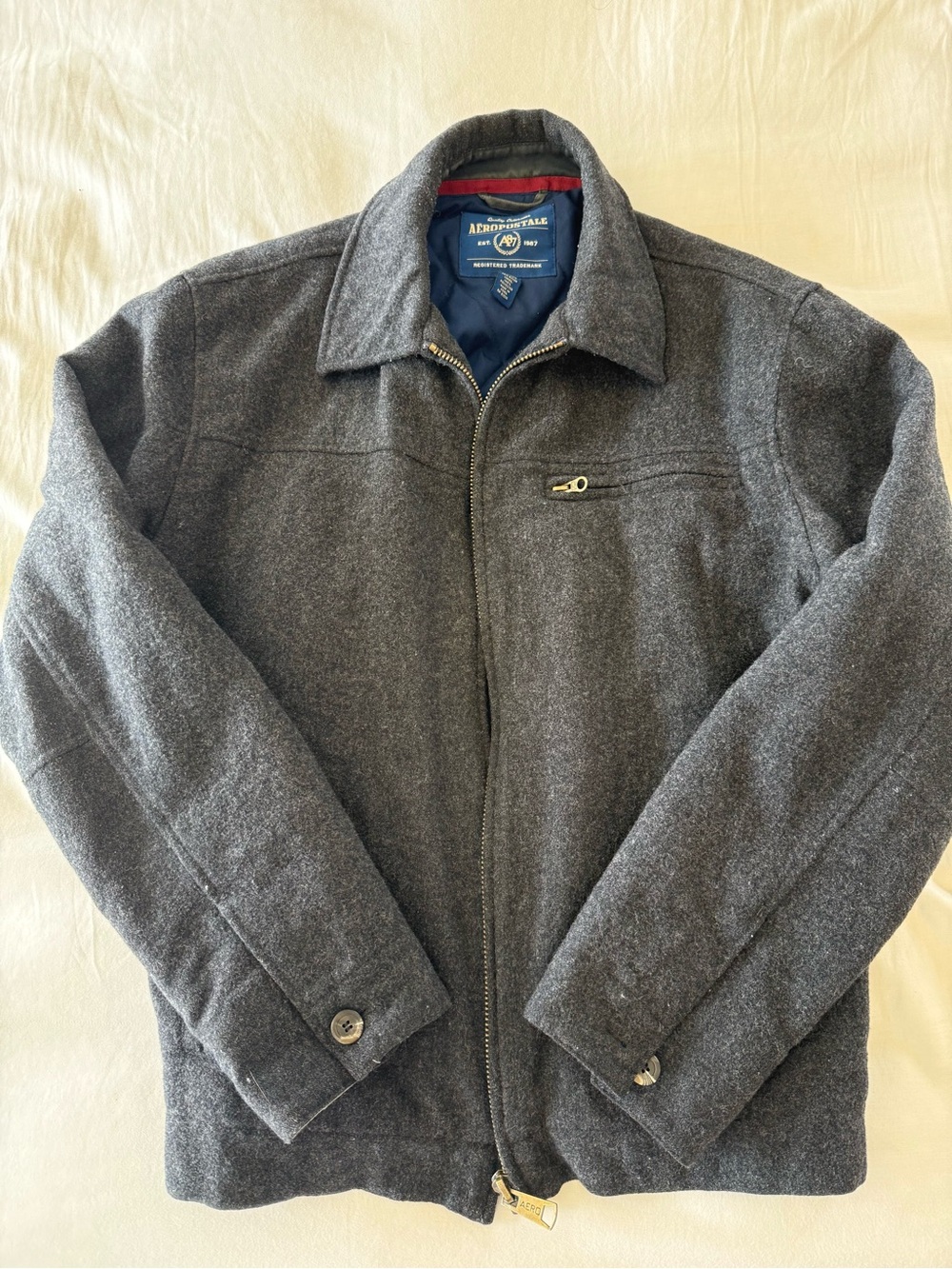 Aeropostale Men's Dark Charcoal Wool-Blend Coat